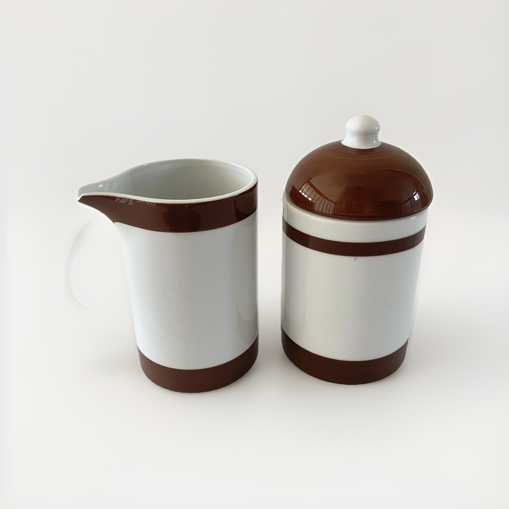 Williams‎ Sonoma Chocolatier Sugar Bowl & Creamer Set Brown White Japan